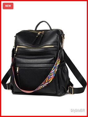 PU Leather Fashion Backpack Purse with Multi-Pockets, Travel Shoulder Bag